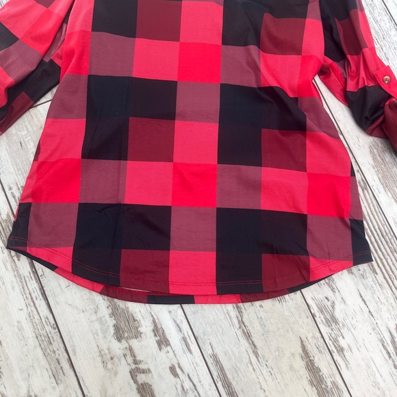 NWOT - Women’s Plaid V-Neck Long Sleeve Blouse – Size Large, Casual Work Top - Picture 9 of 15
